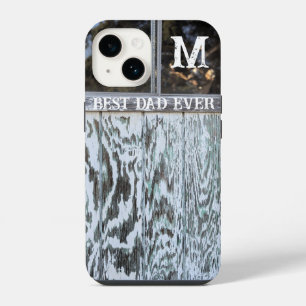Best Dad Ever Rustic Distressed Wood Add Initial iPhone 14 Case