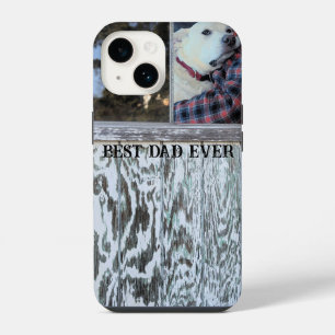 Best Dad Ever Rustic Distressed Wood Add Photo iPhone 14 Case