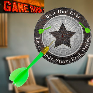 Best Dad Ever Rustic Wood Tone Monogram Name Dartboard