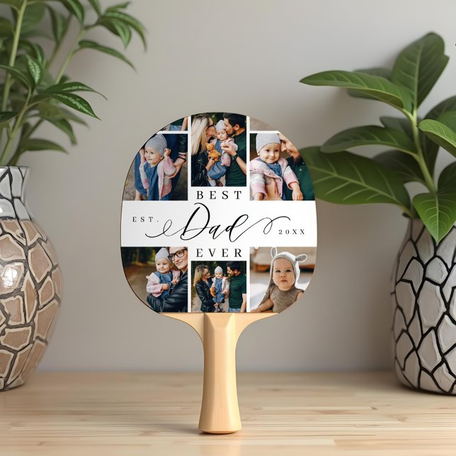Best Dad Ever Script Father's Day 8 Photo Collage Ping Pong Paddle (Best Dad Ever Script Father's Day 8 Photo Collage Ping Pong Paddle)
