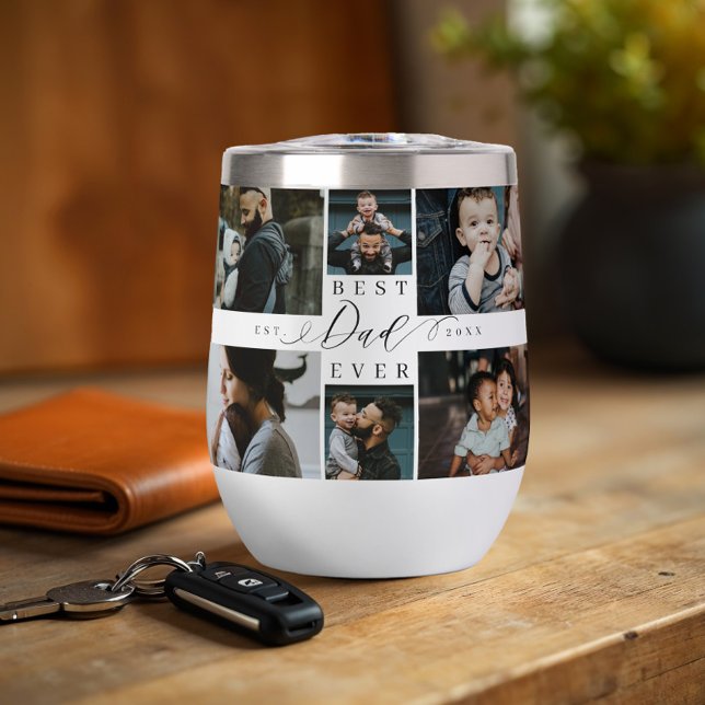 Best Dad Ever Script Father's Day Photo Collage (Best Dad Ever Script Father's Day Photo Collage Thermal Wine Tumbler)