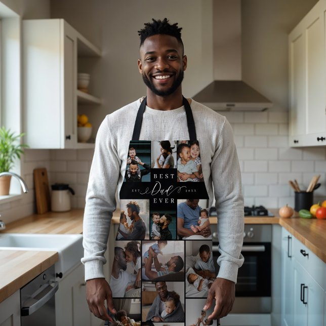 Best Dad Ever Script Fathers Day Photo Collage Apron (Best Father Ever Script Fathers Day Photo Collage Apron)