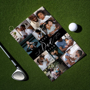 Best Dad Ever Script Father's Day Photo Collage Golf Towel