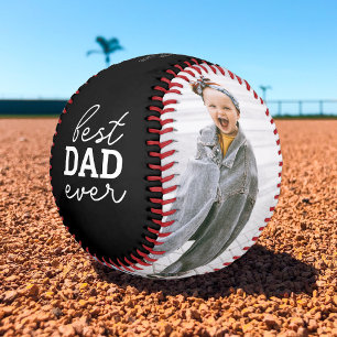 Best Dad Ever Script Handwritten Photo Black Baseball