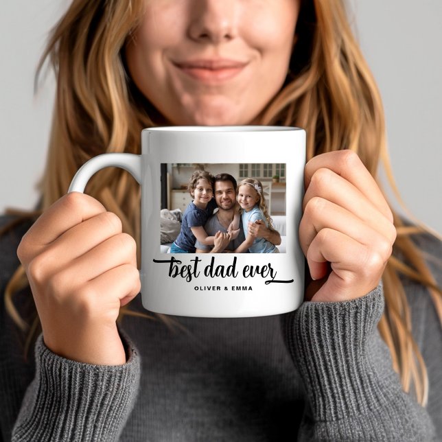 Best Dad Ever Script Photo  Coffee Mug (Front)