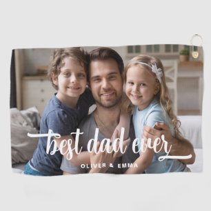 Best Dad Ever Script Photo  Golf Towel