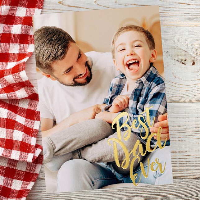 Best Dad Ever Simple Modern Custom Photo Foil Holiday Card (Creator Uploaded)
