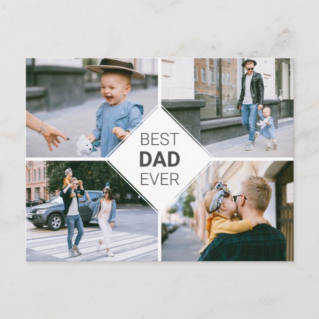 Best Dad Ever Simple Photo Collage Fathers Day Announcement Postcard (Front)