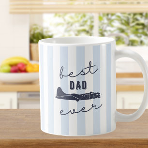 Best Dad Ever Stripes Vintage Aeroplane Birthday Coffee Mug
