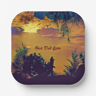 Best Dad Ever Sunrise Scenery Abstract Art  Paper Plate
