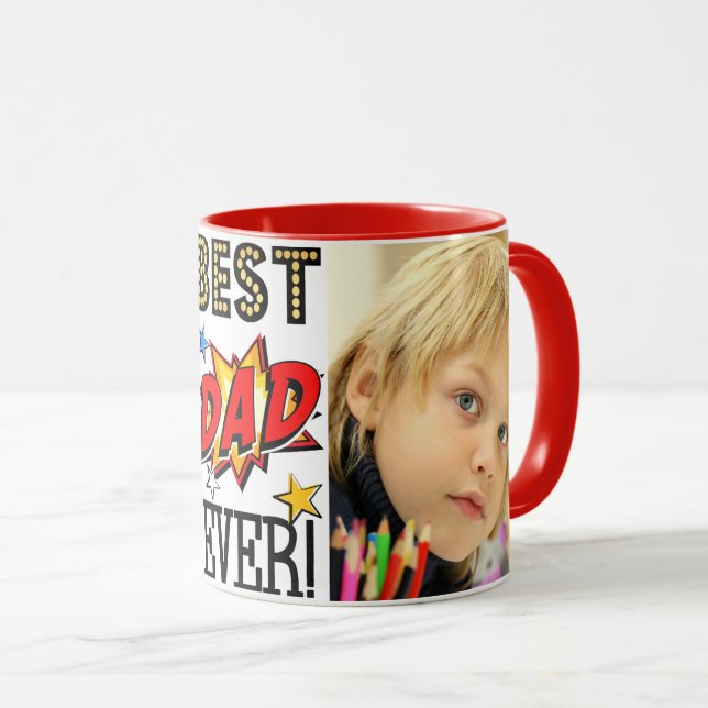 Best Dad Ever Superhero Custom Photo Mug (Front Right)