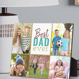 Best Dad Ever Teal 5 Photo Collage Plaque