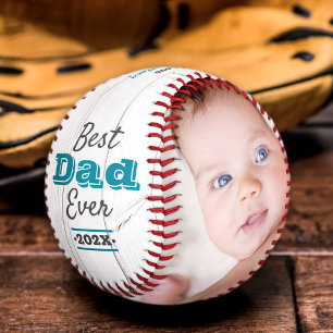 Best Dad Ever Teal Typography White Rustic Wood Baseball