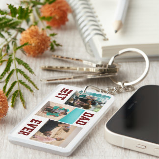 Best Dad Ever|Three Photos Collage|Monogram Key Ring