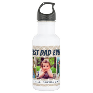 Best Dad Ever   Three Photos Tan Plaid 532 Ml Water Bottle