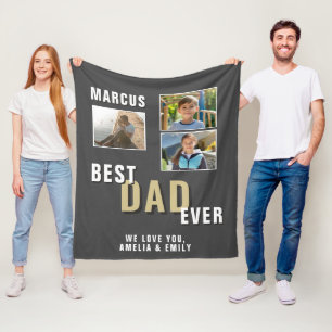 Best Dad Ever Trendy Father`s Day 3 Photos Fleece Blanket