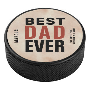 Best Dad Ever Trendy Watercolor Father`s Day Hockey Puck