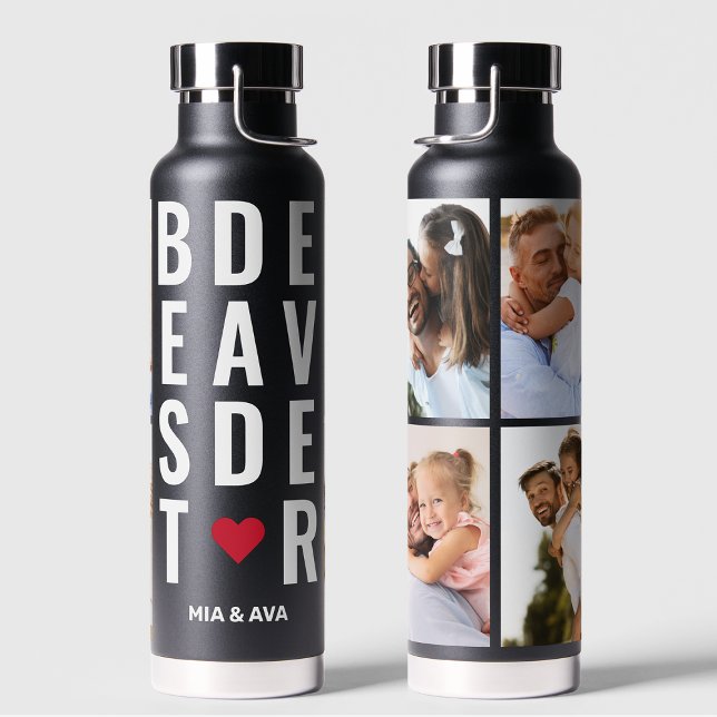 Best Dad Ever Typography Custom Names 4 Photo  Water Bottle (Creator Uploaded)