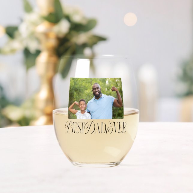 Best Dad Ever Typography Photo Stemless Wine Glass (Insitu (Wedding))