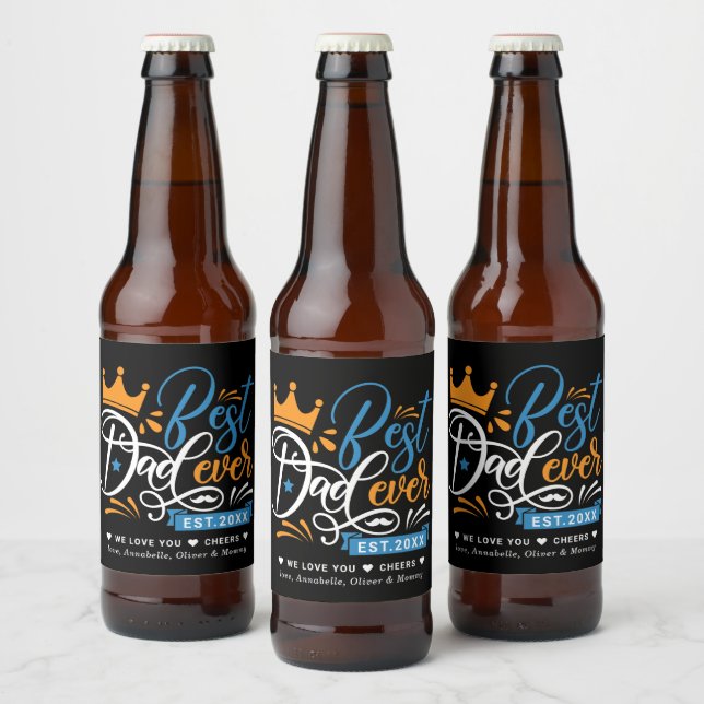 Best Dad Ever Typography Year Established  Beer Bottle Label (Bottles)