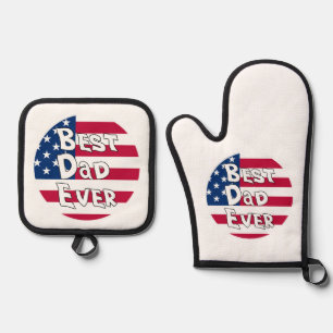 Best Dad Ever USA Flag Oven Mitt & Pot Holder Set