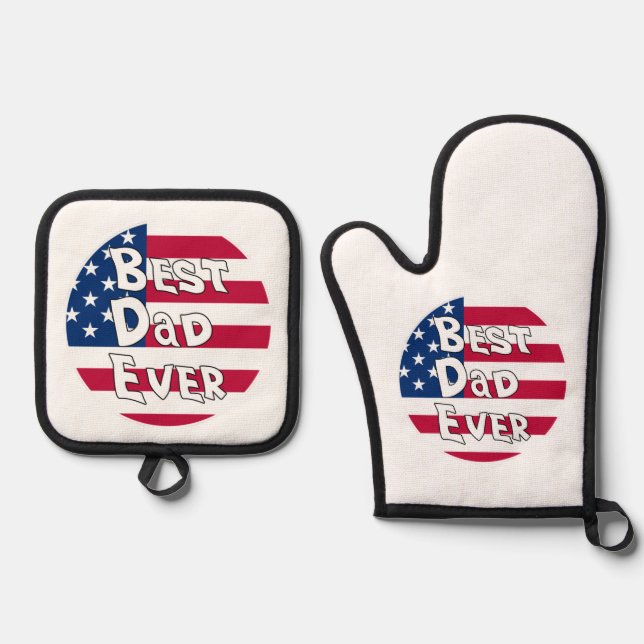 Best Dad Ever USA Flag Oven Mitt & Pot Holder Set (Front)
