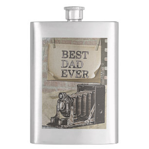 Best Dad Ever Vintage Camera Father's Day Antique Hip Flask