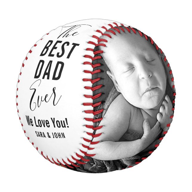 Best Dad Ever White Baby 2 Photos Name Baseball (Angled)