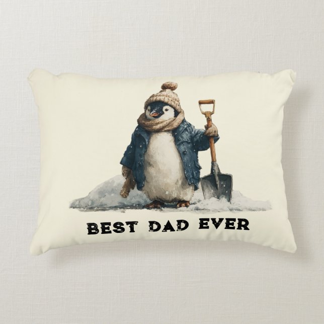 Best Dad Ever Winter Penguin Design Decorative Cushion (Front)