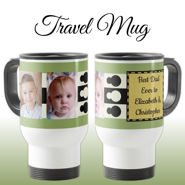 Best Dad ever with photos names green gold Travel Mug (Creator Uploaded)