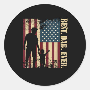 Best Dad Ever With Us American Flag Vintage For Fa Classic Round Sticker
