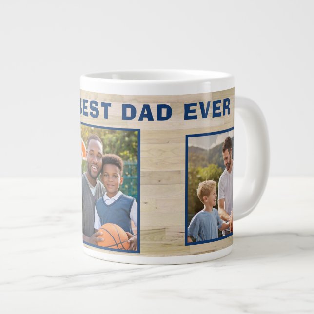 Best Dad Ever Wood 3 Photo Collage Father Large Coffee Mug (Front Right)