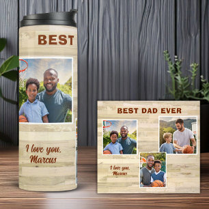 Best Dad Ever Wood 3 Photo Collage Father Thermal Tumbler