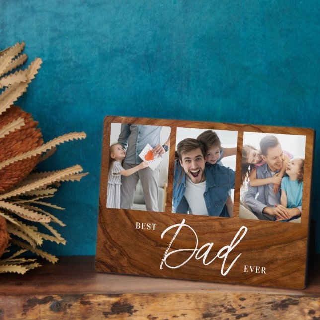 Best Dad Ever Woodgrain Fathers Day collage Plaque (Creator Uploaded)