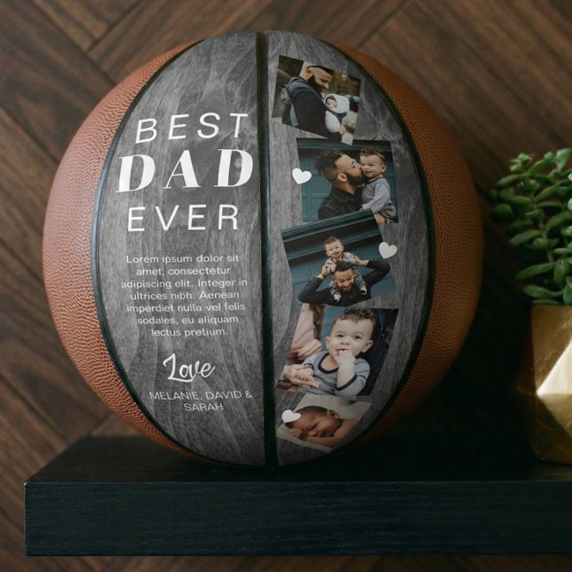 Best Dad Ever Woodgrain Fathers Day Photo Collage  Basketball (Best Dad Ever Woodgrain Fathers Day Photo Collage Basketball)