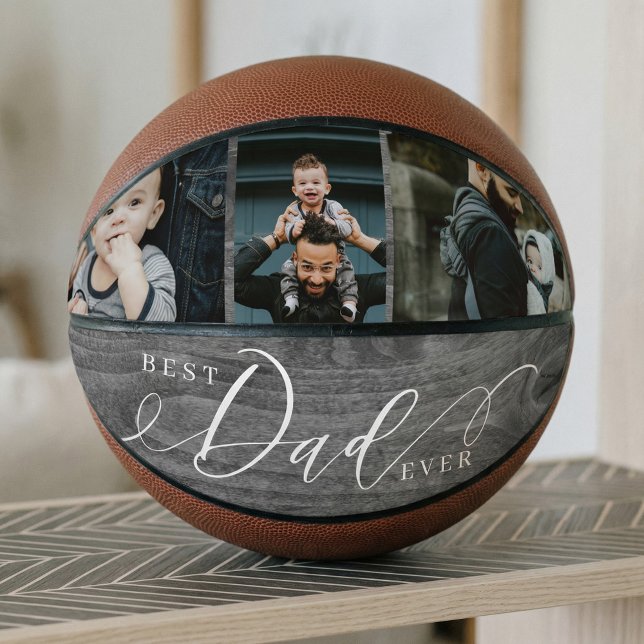 Best Dad Ever Woodgrain Fathers Day Photo Collage Basketball (Best Dad Ever Woodgrain Fathers Day Photo Collage Basketball)