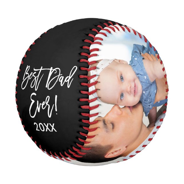 Best Dad Ever Year 2 Photo Brush Script Blk Baseball (Angled)