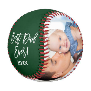 Best Dad Ever Year 2 Photo Brush Script Green Baseball