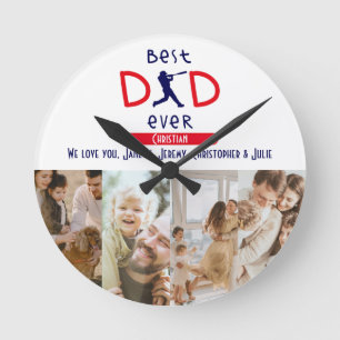 Best Dad Family Photo Collage Fathers Day Wall Round Clock