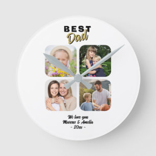 Best Dad Father 4 Family Photo Round Clock