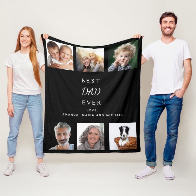 Best DAD father family photo collage black Fleece Blanket (In Situ)