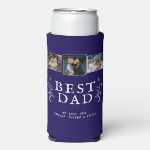 Best Dad Father Foliage Custom 3 Photo Collage Seltzer Can Cooler