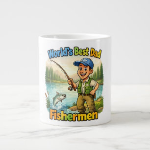 Best Dad Fisherman by the Lake Funny Gift Idea Large Coffee Mug
