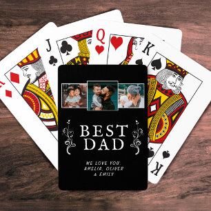 Best Dad Foliage Family 3 Photo Collage Black  Playing Cards