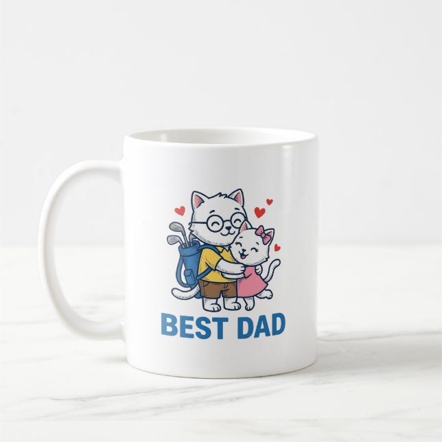 Best Dad Golf Cat Hug Cute Vector Design_1 Coffee Mug (Left)