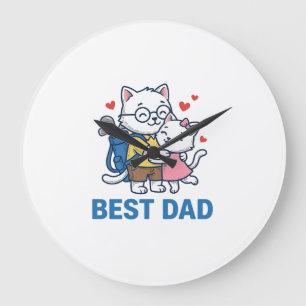 Best Dad Golf Cat Hug Cute Vector Design_1 Large Clock