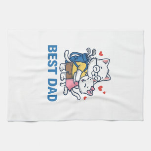 Best Dad Golf Cat Hug Cute Vector Design_1 Tea Towel