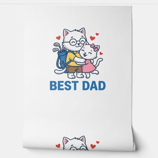 Best Dad Golf Cat Hug Cute Vector Design_1 Wallpaper (Unrolling)