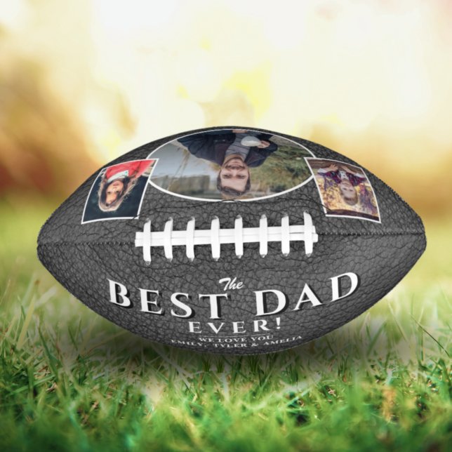 Best Dad Grey Leather Father`s Day 3 Photo Collage Football (Creator Uploaded)