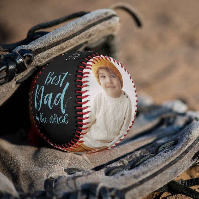 Best Dad | Hand Lettered Two Photo Collage Baseball (Creator Uploaded)
